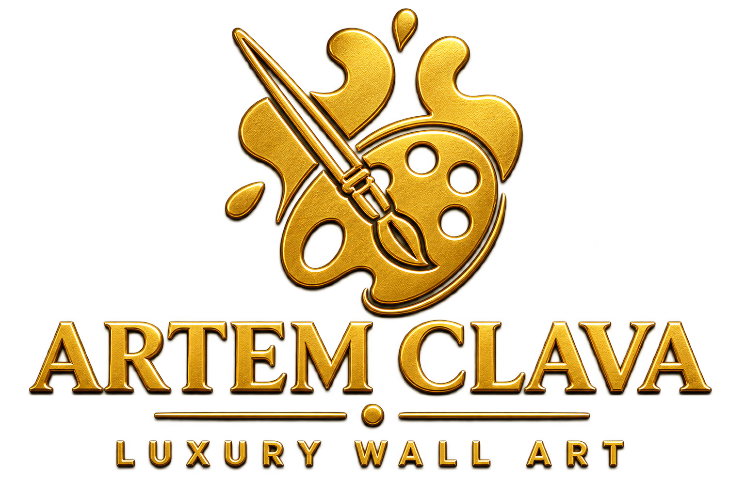 Artem Clava logo — a gold paintbrush crossed over an artist's palette above the wordmark “Artem Clava, Luxury Wall Art”